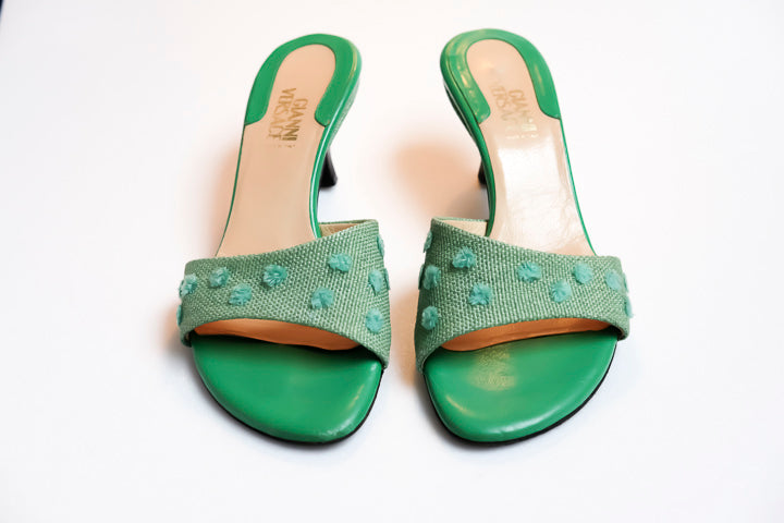 Vintage Gianni Versace Mules green top view