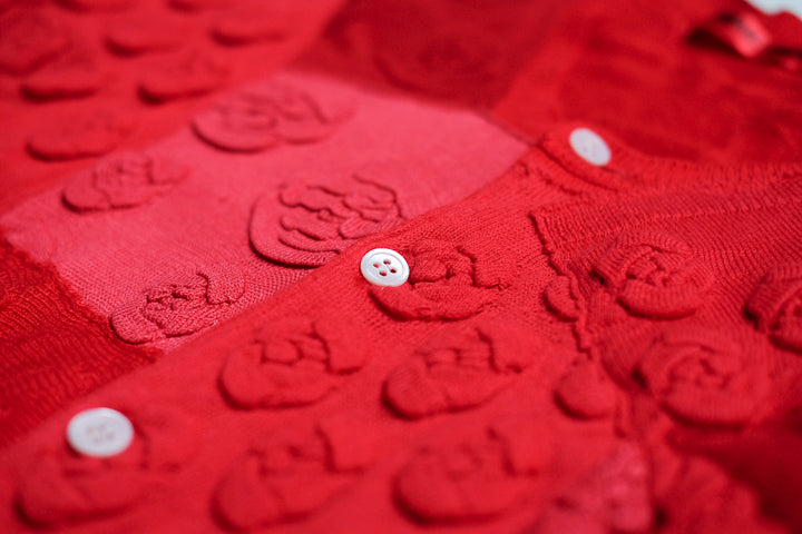 Vintage Comme des Garcons 90's short sleeve cardigan, red fabric detail