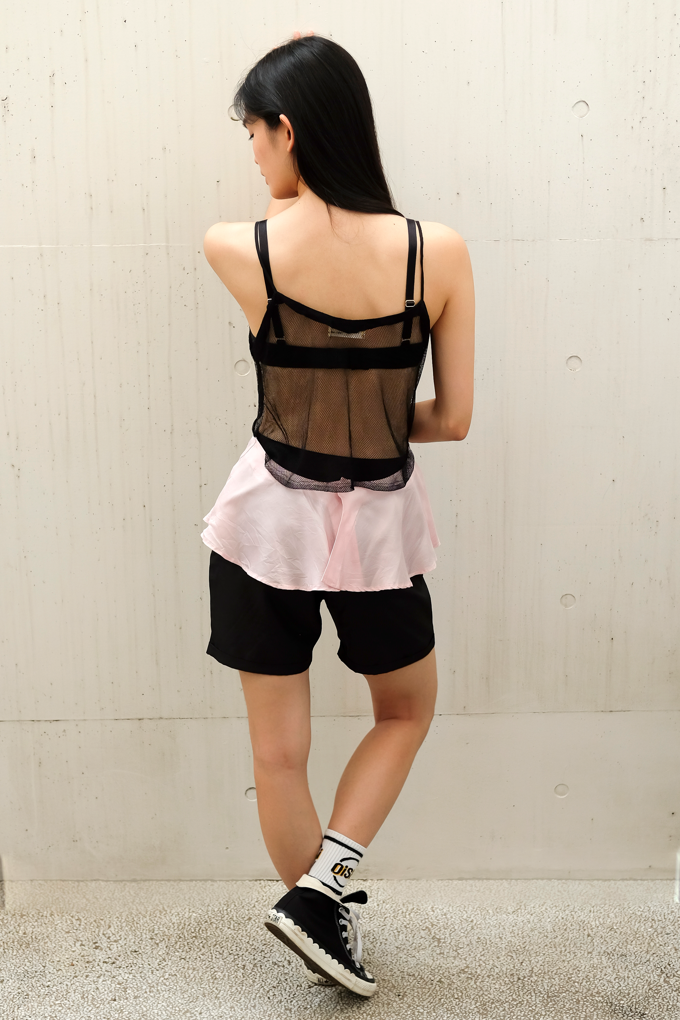 Toga Pulla Mesh Top black and pink rear view